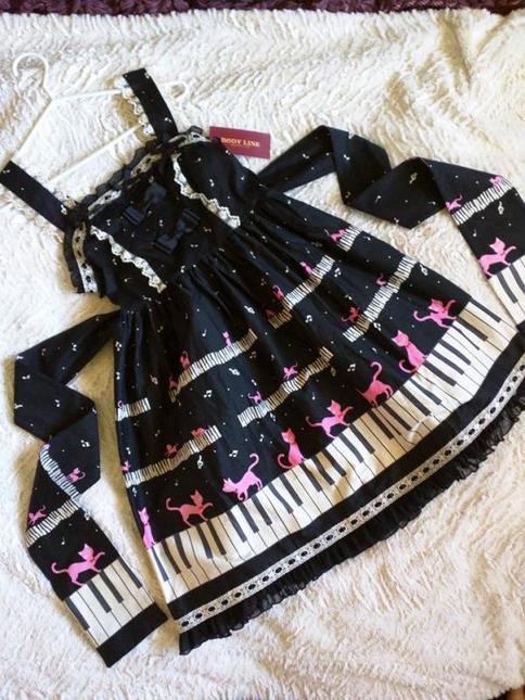 Black Bodyline Cat Piano JSK - l562 - Dresses - Lace Market