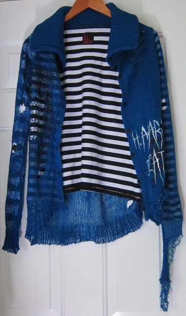 h.NAOTO Anarchy Blue Deconstructed Sweater w Black White Stripe