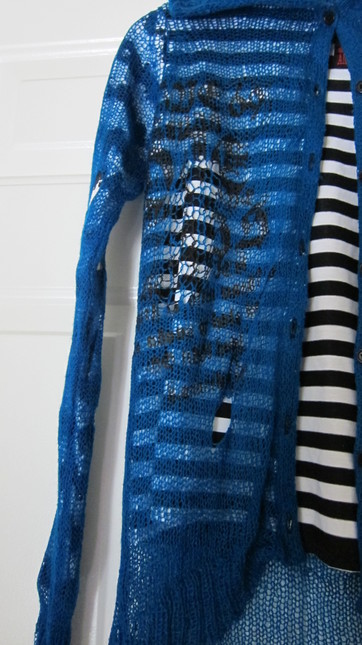 h.NAOTO Anarchy Blue Deconstructed Sweater w Black White Stripe