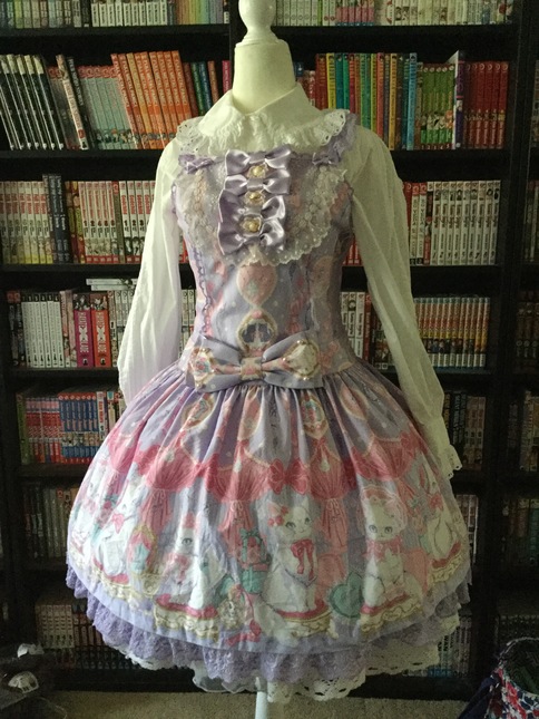 Angelic Pretty Dolly Cat Low Waist JSK Lavender - Jumperskirt