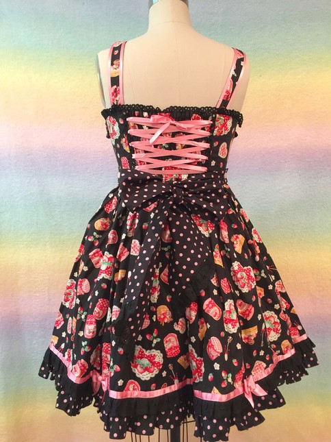 Angelic pretty sweet jam set jsk, otk, headbow black - Jumperskirt