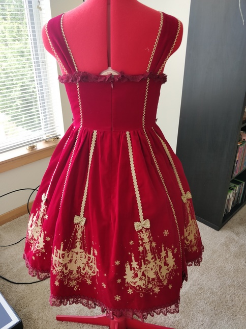 Angelic Pretty AP Chandelier Print JSK Set in Wine Red