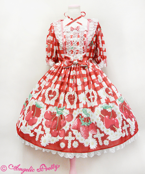 Angelic Pretty] Cherry Marguerite OP in red - Dresses - Lace