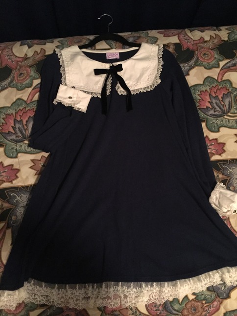 Angelic Pretty holy cross cutsew op in navy - Dresses - Lace