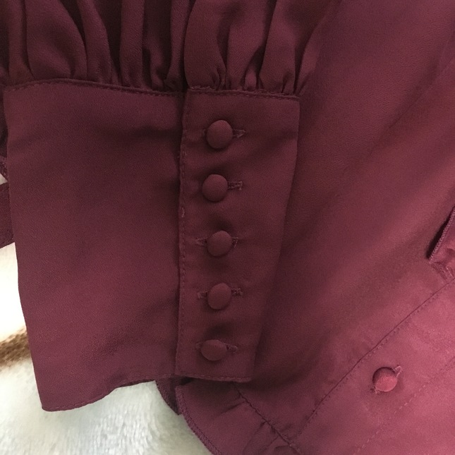 metamorphose standing collar frill blouse with jabot Bordeaux Blouses