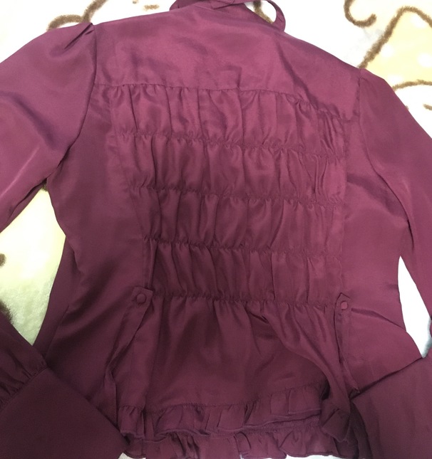 metamorphose standing collar frill blouse with jabot Bordeaux Blouses
