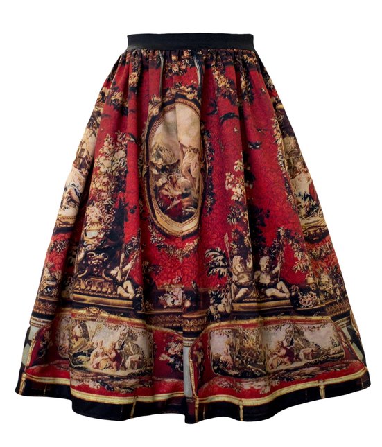 Printed rocket flare Skirt Lollita Classic Red Room Tapestry aqntique