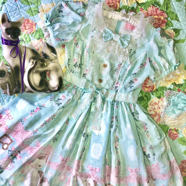 Angelic pretty romantic cat OP dress mint Siamese cat Dresses Lace