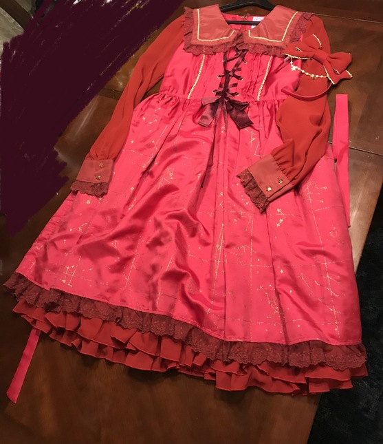 Angelic Pretty Twinkle Sky OP & HB in Red - One Piece - Lace