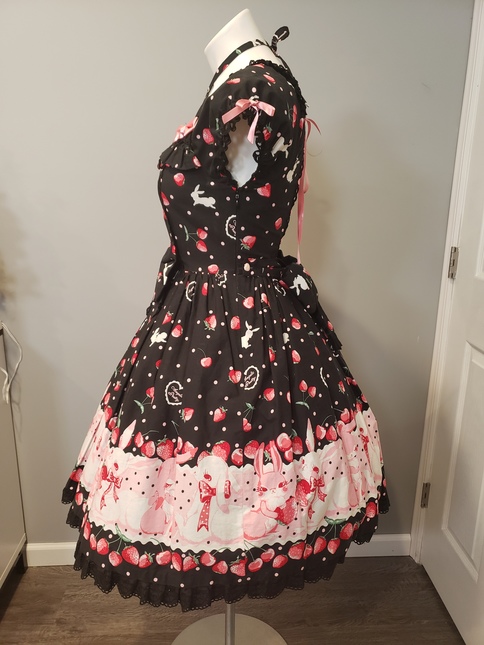 Angelic Pretty Cherry Berry Bunny OP - Black - One Piece - Lace