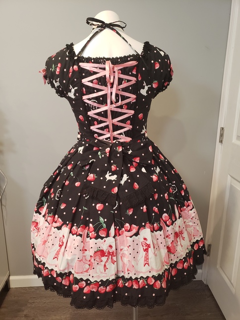 Angelic Pretty Cherry Berry Bunny OP - Black - One Piece - Lace