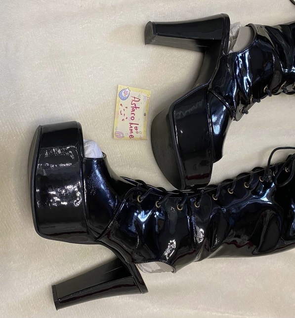 A/P LiLie Long Boots in shiny black leather Shoes Lace Market