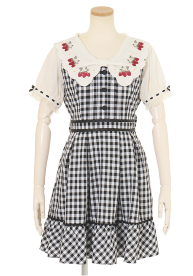 now 87* LIZ LISA - Strawberry Lace Gingham One Piece Dress