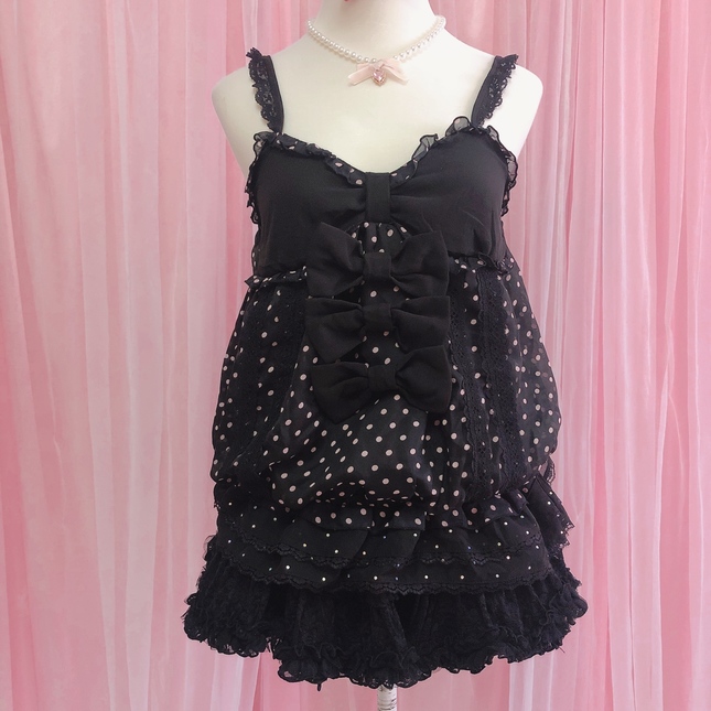 🍒Japan brand Tralala Liz Lisa pink polka dot camisole vest