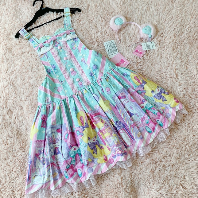 Angelic Pretty Toy Doll Box Salopette + Bear Ears HB Set MINT NEW WITH