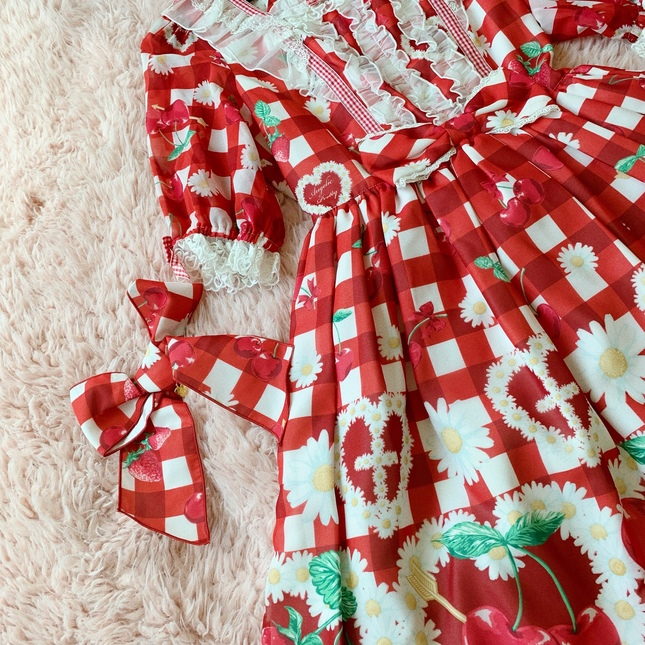 Angelic Pretty Cherry Marguerite OP + Clip RED - One Piece - Lace