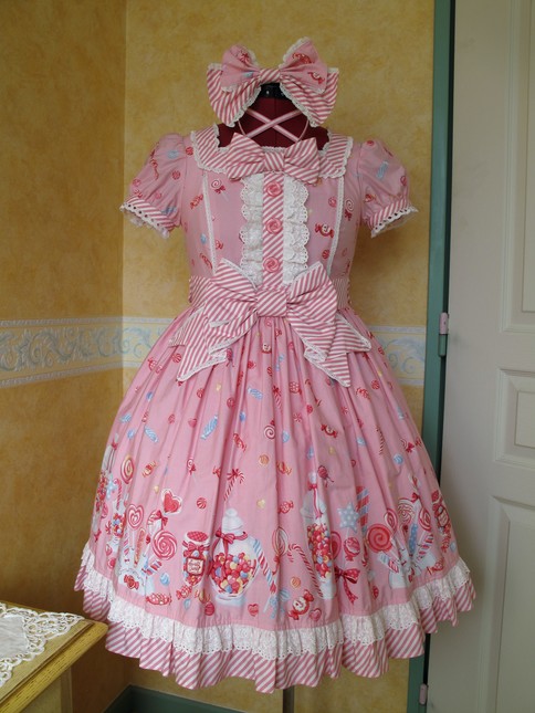 Angelic Pretty Miracle Candy OP + Headbow Pink - One Piece