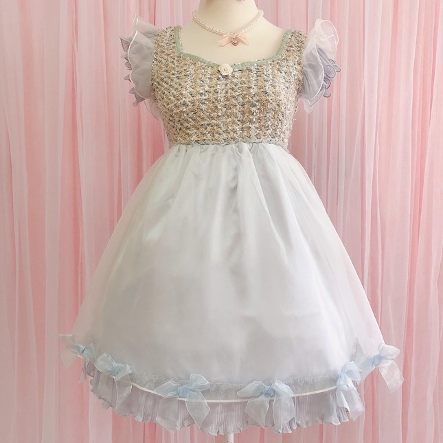 🍒Japan brand Liz Lisa ribbon sleeveless babydoll dress in blue🍒