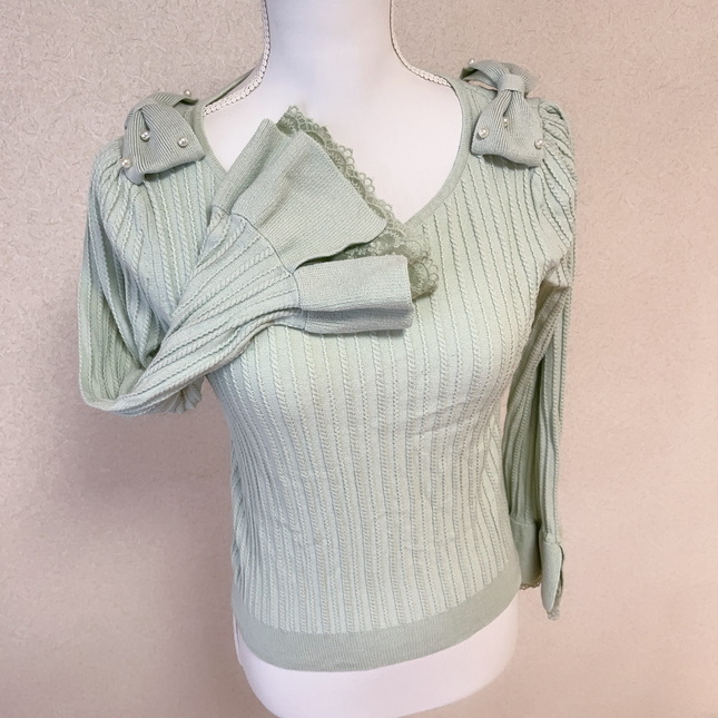Light green sweater with ribbon Tops Kei Market Buy and Sell
