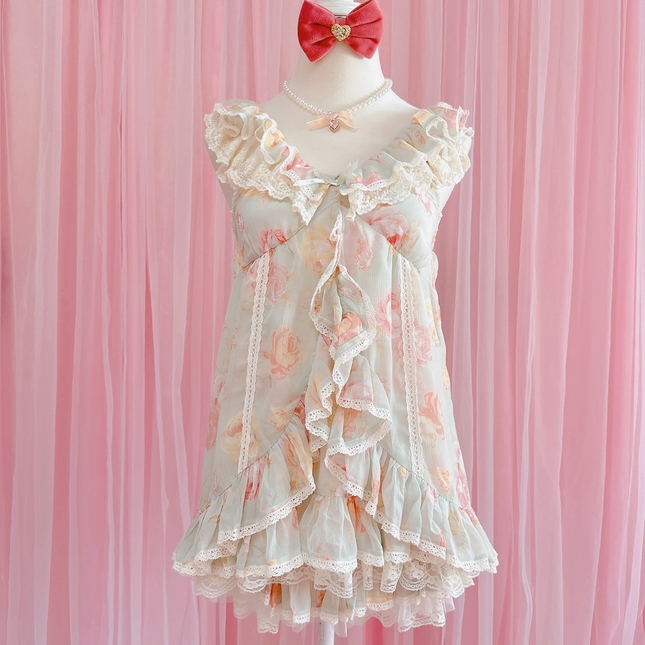 🍒Japan brand Liz Lisa chamber a coucher chiffon lace floral