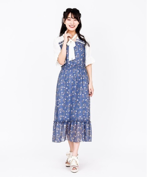 Axes Femme Floral Blue Chiffon Dress Dresses Kei Market Buy and Sell Japanese Fashion