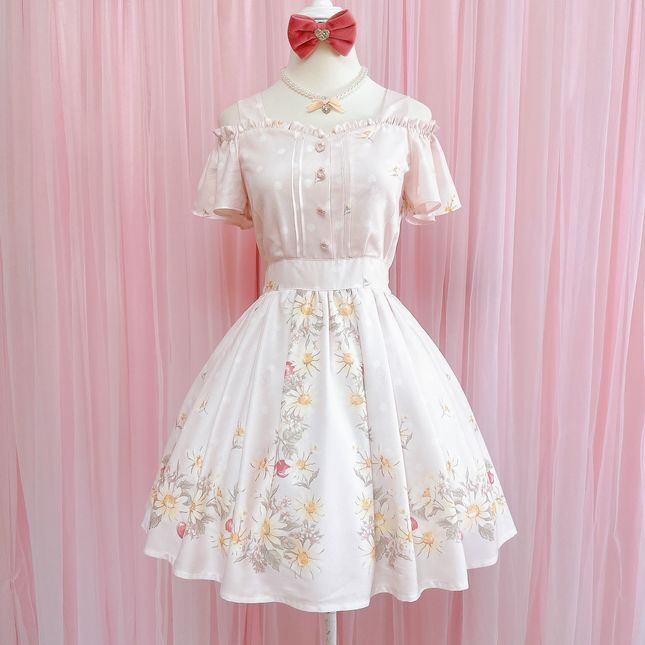 🍒Japan brand Liz Lisa daisy flower cherry print off-shoulder cute