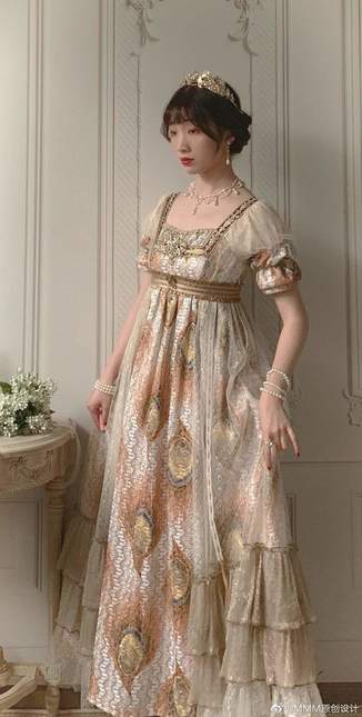 Golden Peacock Feather Regency Dress Taobao Indie - One Piece - Lace Market: Lolita Fashion Sales Golden Peacock Feather Regency Dress Taobao Indie - One Piece - Lace Market: Lolita Fashion Sales