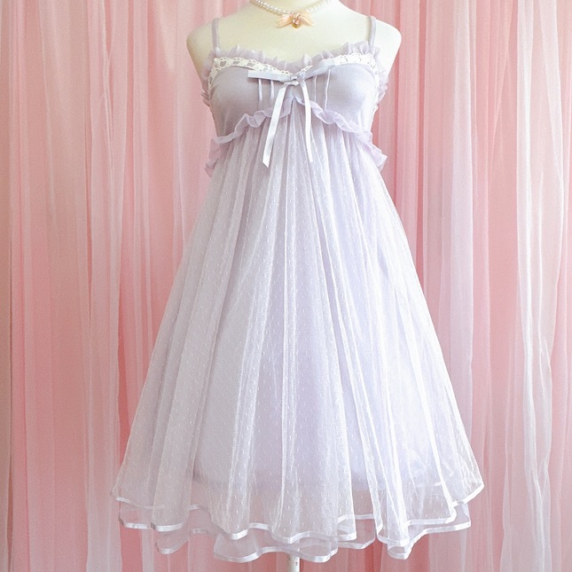 Axes femme poetique polka dot lace babydoll tulle dress in lavender
