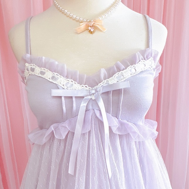 Axes femme poetique polka dot lace babydoll tulle dress in lavender