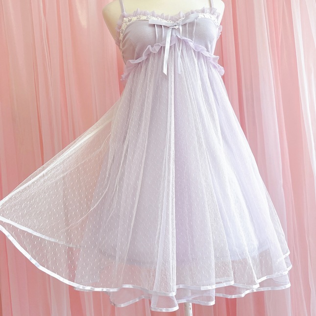 Axes femme poetique polka dot lace babydoll tulle dress in lavender