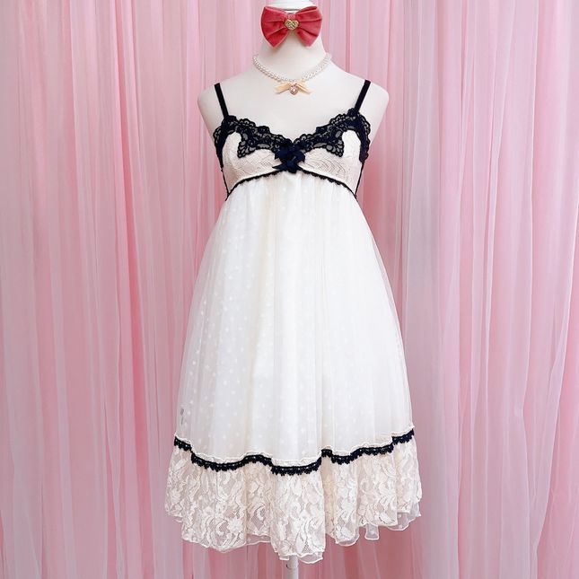 Axes femme poetique 2 ribbon polka dot lace babydoll tulle dress in