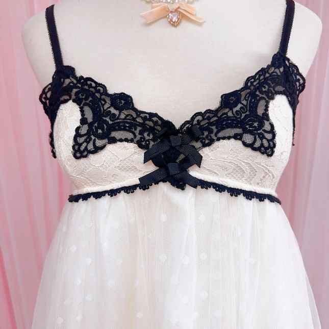 Axes femme poetique 2 ribbon polka dot lace babydoll tulle dress in