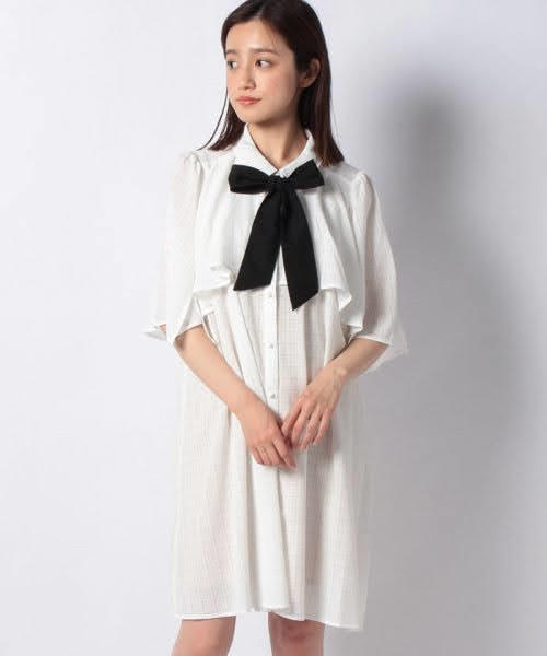 [Axes Femme] Draped Shirt Dress White x Black Dresses Kei Market