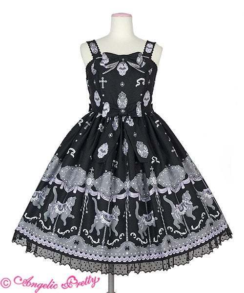 Angelic Pretty Dream Cat Go Round JSK in Black - Dresses - Lace