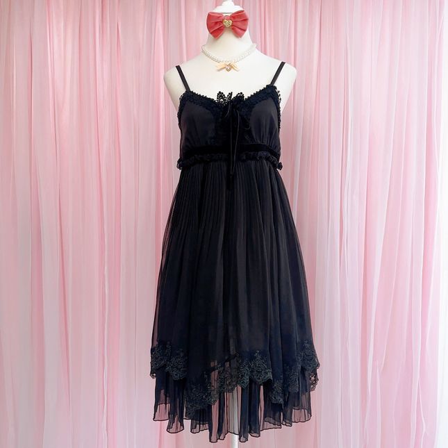 🍒Japan brand Axes femme drawstring frill chiffon cami dress