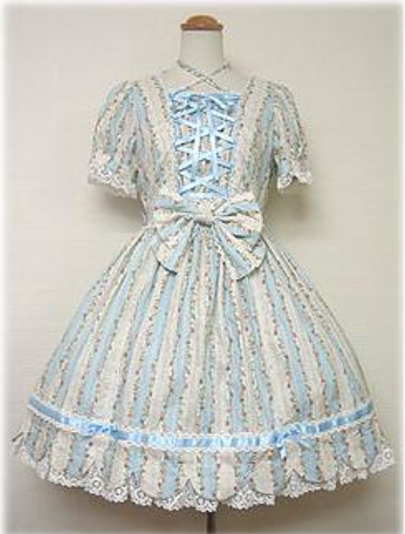 Angelic Pretty Back Frill Scallop OP (2006) in sax floral - One