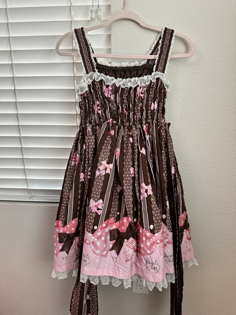 Angelic Pretty ~ Jewel Ribbon Shirring JSK ~ Brown x Pink ~ Lovely