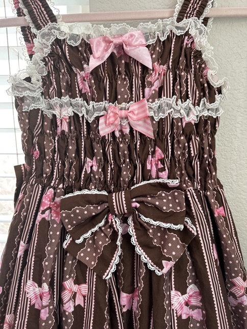 Angelic Pretty ~ Jewel Ribbon Shirring JSK ~ Brown x Pink ~ Lovely
