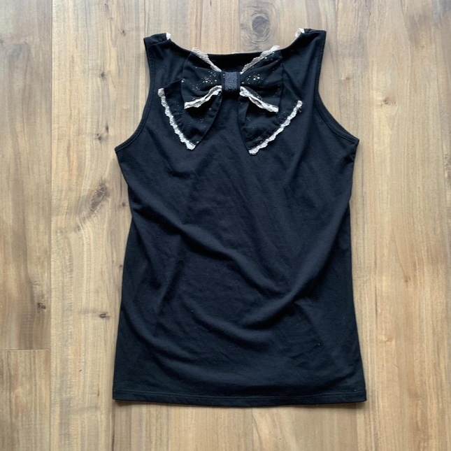 Axes Femme black tank top cami with bow - Tops - Kei Market