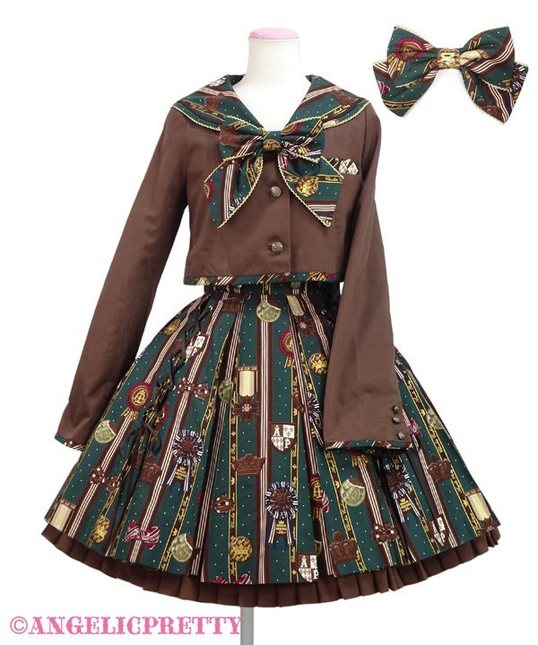 Angelic Pretty Chocolate Rosette School Set -Green- - Skirts