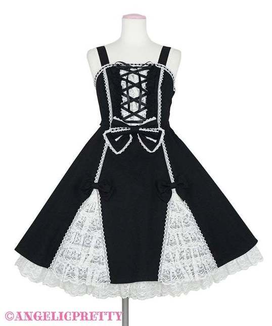 Angelic Pretty Lace Up Hem Frill JSK black x white old-school new
