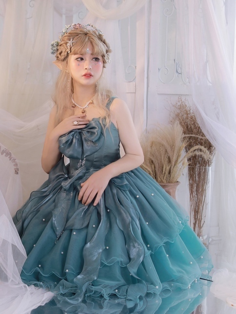 green jellyfish dress Teal Gradient Beaded Jellyfish Skirt Chiffon Homecoming Dress P3148 main image 0
