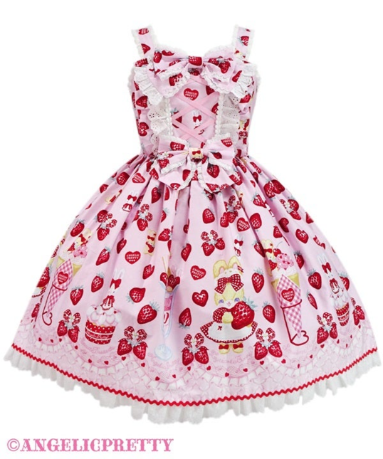 Angelic Pretty: Lyrical Bunny Parlor JSK/Half bonnet/OTKs in pink -  Jumperskirt - Lace Market: Lolita Fashion Sales