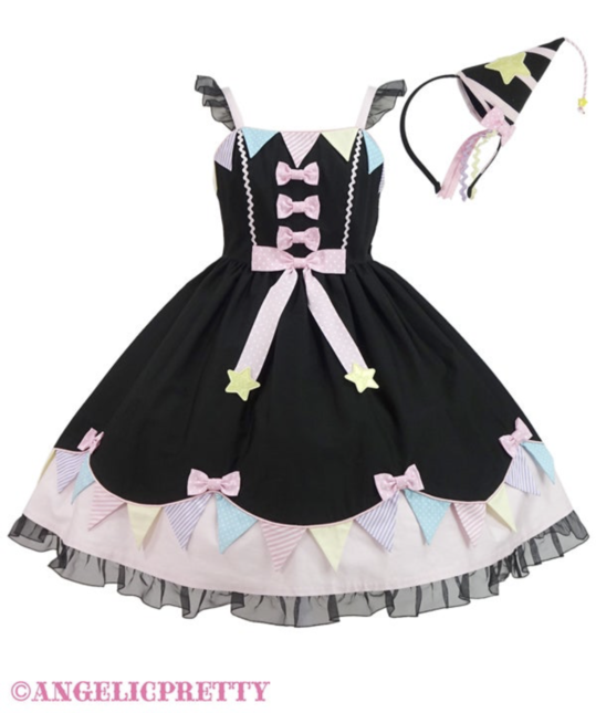 Angelic Pretty Party Garland JSK Set in Black - Jumperskirt - Lace