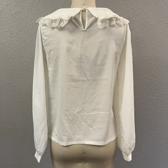Pleated & Lace High Collar Long Sleeve Blouse