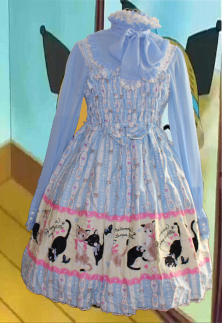 Cat print shirring jsk front image kuromi edit