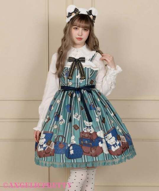 NWT) Angelic Pretty Travel Bear Special Collared JSK Set [Yokohama