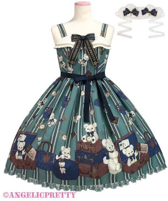 NWT) Angelic Pretty Travel Bear Special Collared JSK Set [Yokohama