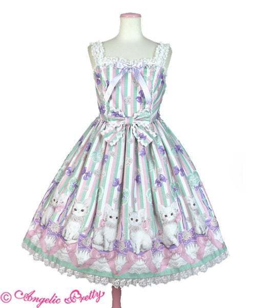 Angelic Pretty Fleur Cat JSK in MintxPinkxPurple Colorway 