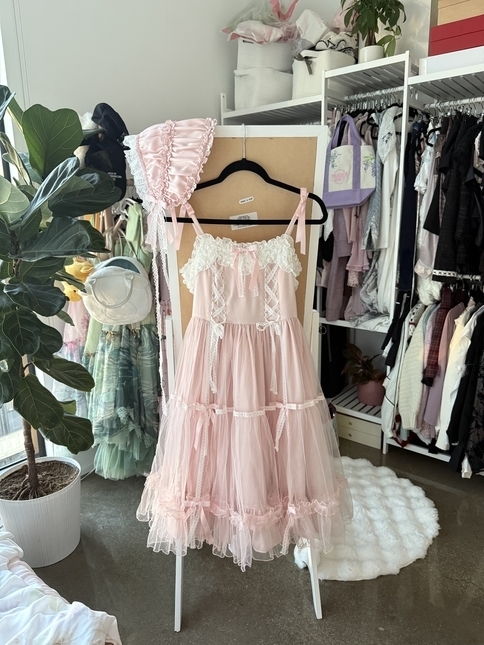 アンジェリックプリティ JSKボンネセット Angelic Pretty Marquise JSK + Bonnet Set (Pink) - Jumperskirt